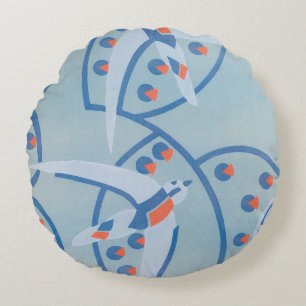 Vintag Art Deco Jazz Pochoir Vögel Tiermuster Rundes Kissen