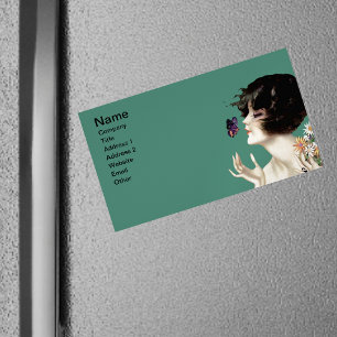 Vintag Art Deco Lady Butterfly Hübsche Blume Magnetische Visitenkarte