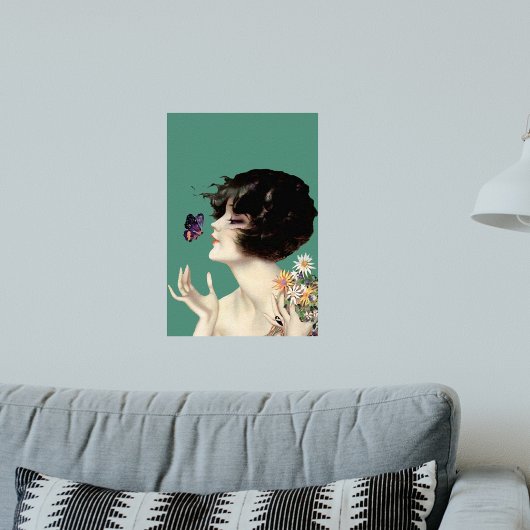 Vintag Art Deco Lady Butterfly Hübsche Blume Poster