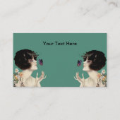 Vintag Art Deco Lady Butterfly Hübsche Blume Visitenkarte (Rückseite)