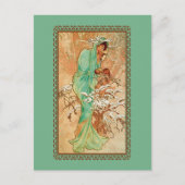 Vintag Art Deco Lady Green Golden Tree Postkarte (Vorderseite)