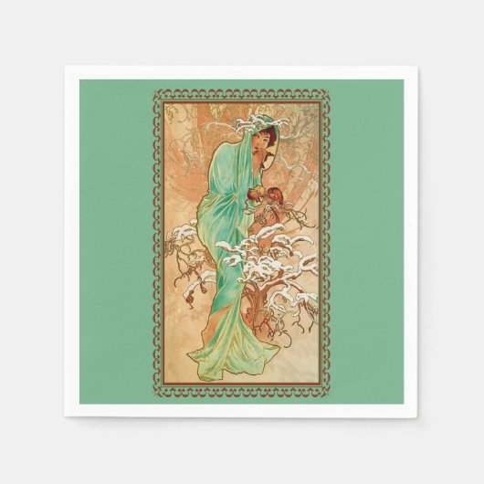 Vintag Art Deco Lady Green Golden Tree Serviette (Vorderseite)