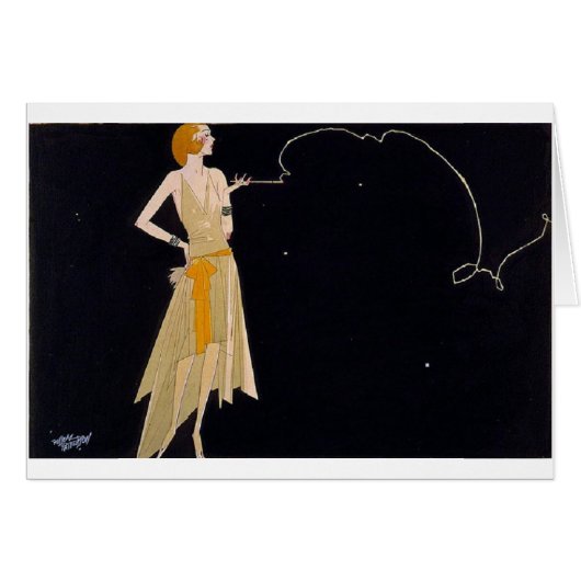 Vintag Art Deco Lady Smoking, (Vorderseite (Horizontal))