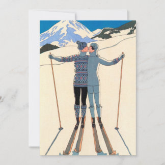Vintag Art Deco Liebe Kiss Skis Save the Date