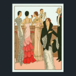 Vintag Art Deco Martini Party Poster<br><div class="desc">Wunderschönes Vintages Deko-Bild von wunderschönen Frauen und hübschen Herren bei einem Cocktail-Party oder Silvesterfeiern in den 1920er oder 1930er Jahren. Modische Damen mit gekochtem Haar in Abend-Kleider, Perlen, Baubles, Spitzen- und Federtrompetenröcken, mit feinen Diamanten und Perlen. Mann in Tuxedo, weiße Krawatte und Schwänze, rauchen eine Zigarre. Barkeeper vermischt eine Charge...</div>