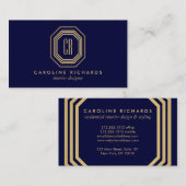 Vintag Art Deco Monogram Gold/Navy Visitenkarte (Vorne/Hinten)