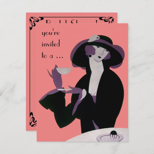 Vintag Art Deco Nachmittag Tee Brautparty Party Einladung (Vorne/Hinten)
