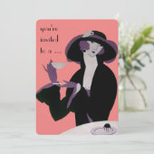 Vintag Art Deco Nachmittag Tee Party Brautparty Einladung (Stehend Vorderseite)