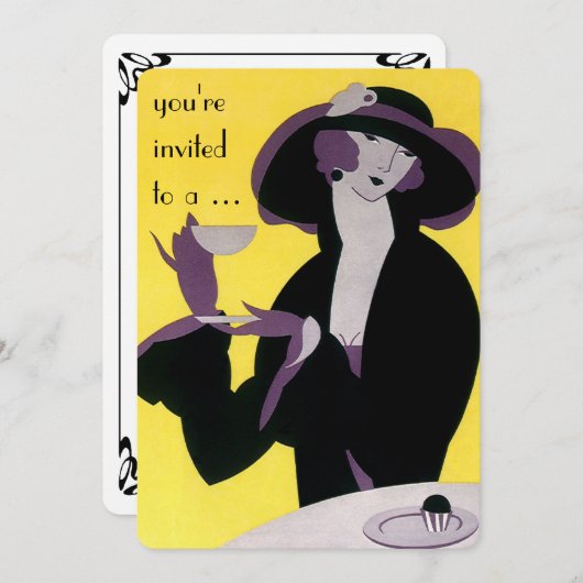 Vintag Art Deco Nachmittag Tee Party Brautparty Einladung (Vorne/Hinten)