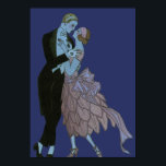 Vintag Art Deco Newlyweds, Liebe Wedding Dance Poster<br><div class="desc">Erstellt mit einem klaren Hintergrund, sodass Sie die Hintergrundfarbe in jede beliebige Hexcodelfarbe ändern können, klicken Sie einfach auf die Schaltfläche "Anpassen", um die Farbe zu ändern. Vintage Illustration romantisches Bild mit einem Mann und einer Frau, die im Mondlicht in einem formalen Kleiderballsaal tanzen; sie ist in einem eleganten Hochzeitskleid,...</div>