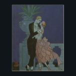 Vintag Art Deco Newlyweds, Oui von George Barbier Holzleinwand<br><div class="desc">Vintage Illustration Liebe und Romantik Deko Bild mit einem Mann und einer Frau in formellen Kleiderballsaal tanzen im Mondschein; sie ist in einem eleganten Hochzeitskleid, das einer Blume mit Blütenblättern ähnelt, und er ist in seinem feinsten Tuxedo. Das Paar ist auf einem Balkon mit Blick auf das Meer stehend, mit...</div>