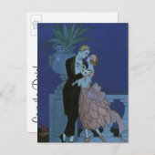 Vintag Art Deco Newlyweds Save the Date Ankündigungspostkarte (Vorne/Hinten)