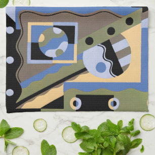 Vintag Art Deco Pochoir Jazz Cubism Muster Geschirrtuch
