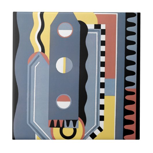 Vintag Art Deco Pochoir Jazz Geometrische Muster Fliese (Vorderseite)