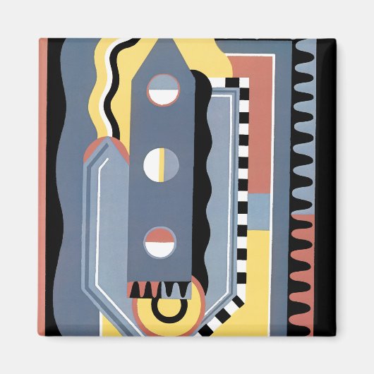 Vintag Art Deco Pochoir Jazz Geometrische Muster Magnet (Vorne)
