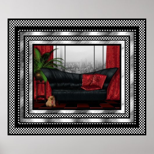 Vintag Art Deco Poster Silver Black Sofa Cat (Vorne)