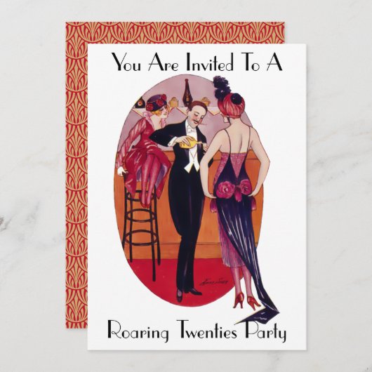 Vintag Art Deco Roaring 20's Einladung (Vorne/Hinten)