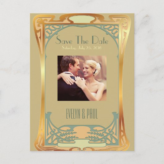 Vintag Art Deco Save the Date ~ Gatsby Inspiriert Ankündigungspostkarte (Vorderseite)