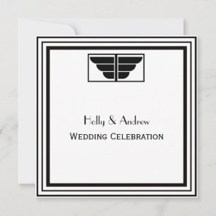 Vintag Art Deco Schwarz-weiß Frame #2 SQ Hochzeit Einladung