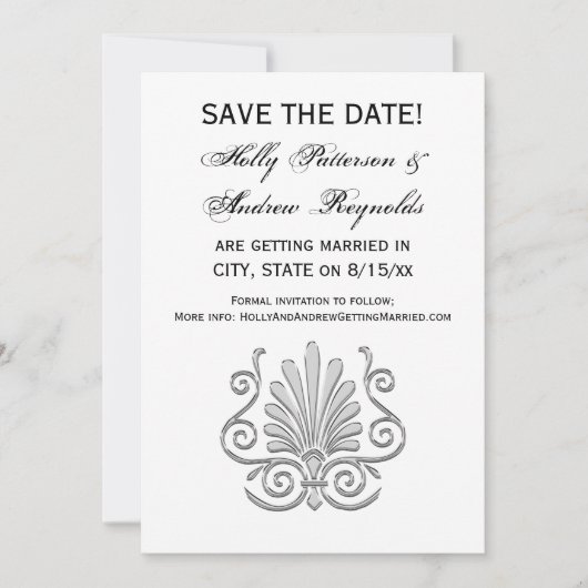 Vintag Art Deco Silver Plume Arabesque Einladung (Vorderseite)