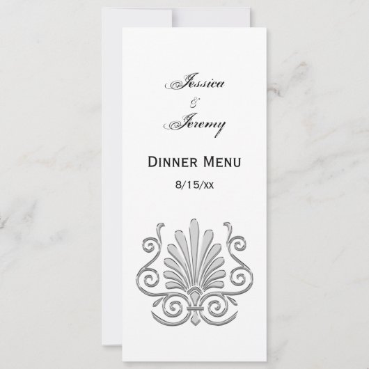 Vintag Art Deco Silver Plume Arabesque Einladung (Vorderseite)