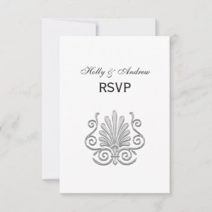 Vintag Art Deco Silver Plume Arabesque RSVP Karte