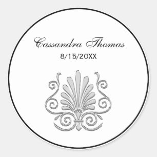 Vintag Art Deco Silver Plume Arabesque Runder Aufkleber