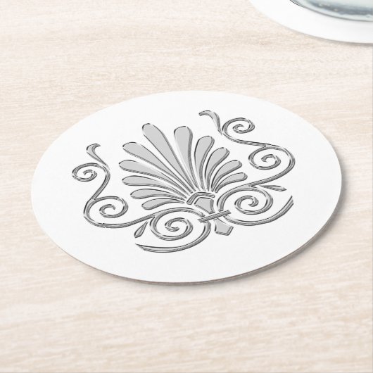 Vintag Art Deco Silver Plume Arabesque Runder Pappuntersetzer (Angewinkelt)