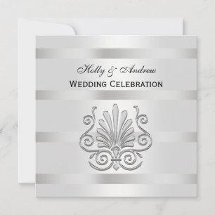 Vintag Art Deco Silver Plume Blk Wht SQ Hochzeit Einladung