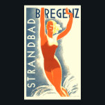 Vintag Art Deco Strandbad Bregenz Tourismus Poster<br><div class="desc">Dies ist ein digital erweiterter Ausdruck eines Vintagen Art Deco Strandbad Bregenz Tourismusplakats von Lois Gaigg aus dem Jahr 1930. Sie können die Hintergrundfarbe anpassen.</div>
