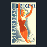 Vintag Art Deco Strandbad Bregenz Tourismus Poster<br><div class="desc">Dies ist ein digital erweiterter Ausdruck eines Vintagen Art Deco Strandbad Bregenz Tourismusplakats von Lois Gaigg aus dem Jahr 1930. Sie können die Hintergrundfarbe anpassen.</div>