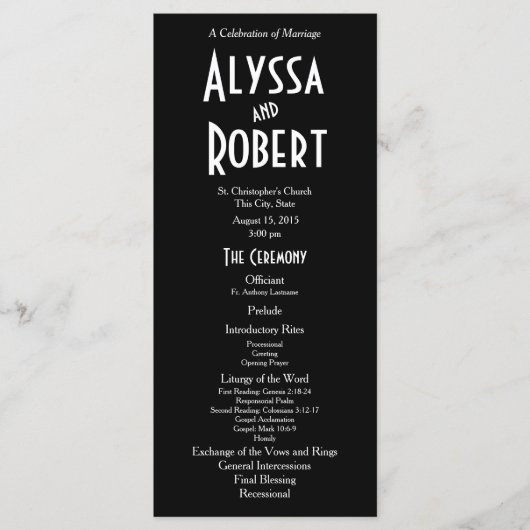 Vintag Art Deco Text Hochzeitsprogramm Programm (Vorderseite)