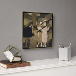 Vintag Art Deco, Überraschung von George Barbier Quadratische Wanduhr