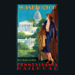 Vintag Art Deco Washington Travel Poster<br><div class="desc">Dies ist ein digital erweiterter Ausdruck eines Vintagen Art Deco Washington,  Pennsylvania Railroad Touristenplakats von Edward M. Eggleston. Es zeigt eine junge Frau,  die einen Zug verlässt.</div>