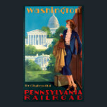 Vintag Art Deco Washington Travel Poster<br><div class="desc">Dies ist ein digital erweiterter Ausdruck eines Vintagen Art Deco Washington,  Pennsylvania Railroad Touristenplakats von Edward M. Eggleston. Es zeigt eine junge Frau,  die einen Zug verlässt.</div>