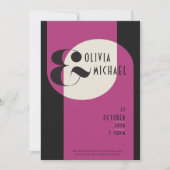 Vintag Art Deco Wedding Black Magenta Einladung (Vorderseite)