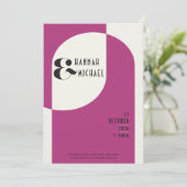 Vintag Art Deco Wedding Black Magenta Einladung (Stehend Vorderseite)