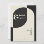 Vintag Art Deco Wedding Bone Black Einladung (Vorderseite)