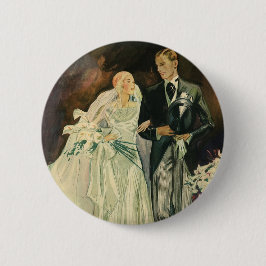 Vintag Art Deco Wedding Bridge und Groom Newlyweds Button