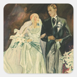 Vintag Art Deco Wedding Bridge und Groom Newlyweds Quadratischer Aufkleber