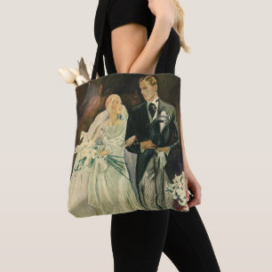 Vintag Art Deco Wedding Bridge und Groom Newlyweds Tasche