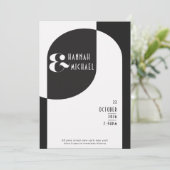 Vintag Art Deco Wedding White Black Einladung (Stehend Vorderseite)