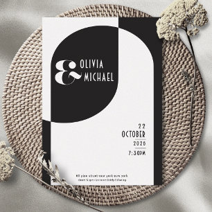 Vintag Art Deco Wedding White Black Einladung