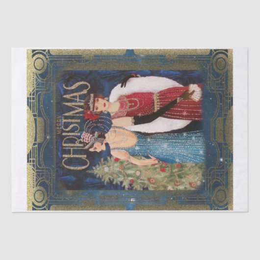 Vintag Art Deco Weihnachtsfrauen Decoupage Seidenpapier (Vorderseite)
