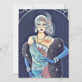 Vintag Art Deco Woman Blue Weihnachtskarte Feiertagskarte