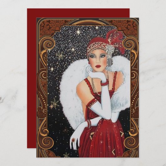Vintag Art Deco Woman Weihnachten (Vorne/Hinten)
