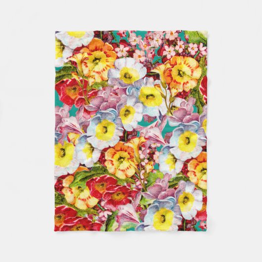 Vintag Art Floral Muster Frühlingsblumen Primrose Fleecedecke (Vorderseite)
