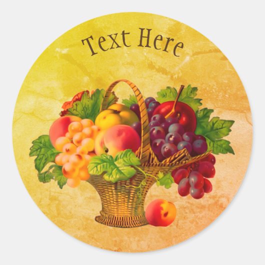 Vintag Art Fruit Basket Personalisiert Runder Aufkleber (Vorderseite)