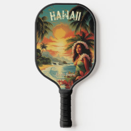 Vintag Art Hawaii Beach Hawaiian Girl Pickleball Schläger
