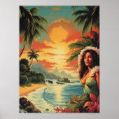 Vintag Art Hawaii Beach Hawaiian Girl Travel Poster (Vorne)